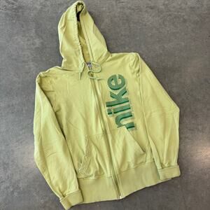 Vintage Y2K Nike Spellout Grey Tag Full Zip Yellow Green Hoodie Sweatshirt S